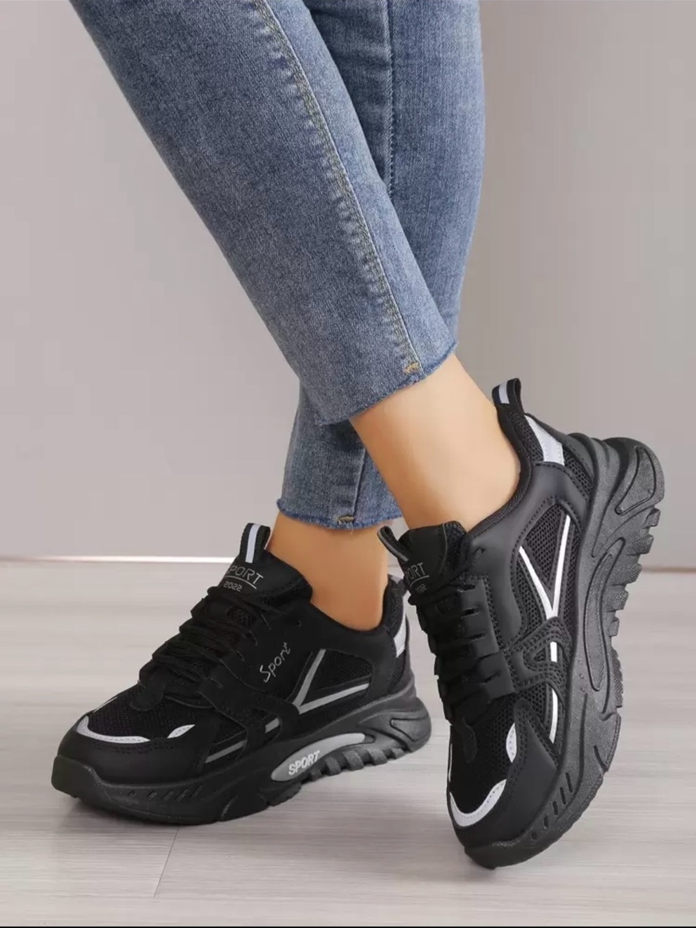 SHEIN Black and White Women's Platform Athletic Sneakers